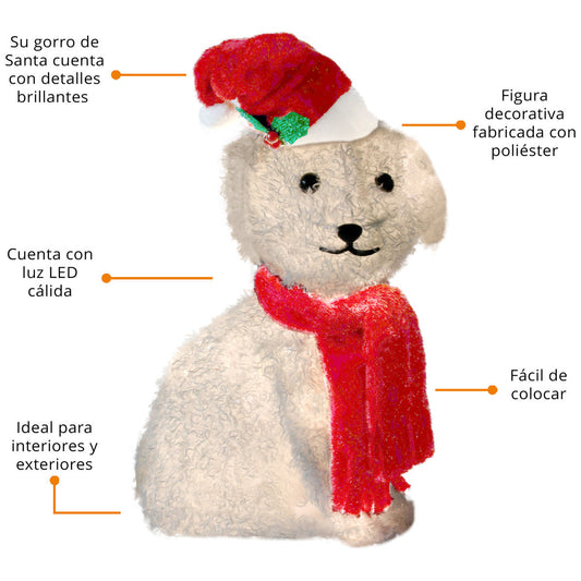 🐾🎁 Perrito Terrier Navideño Iluminado – 60 x 30 x 21 cm 🎄✨