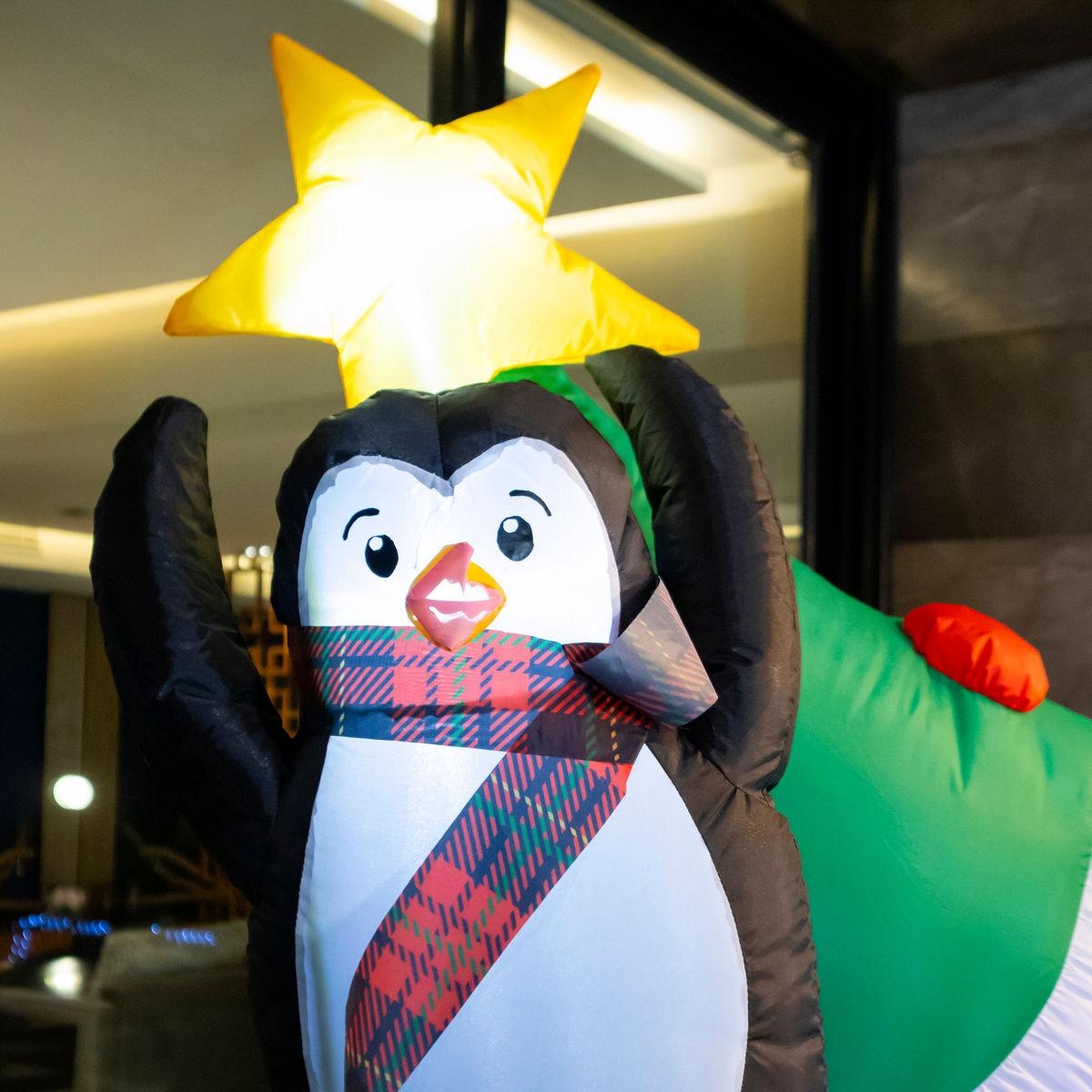 🎄🐧 Pino con Pingüinos Inflable Navideño con Luz – 2.13 m x 1.56 m x 1.00 m 🎁✨ ¡