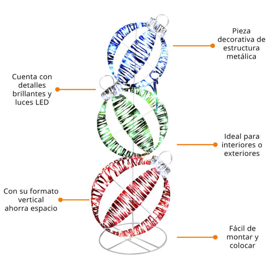 🔴🟢💛 Set de Esferas Navideñas Iluminadas Multicolor – 1.81 m x 0.70 m x 0.30 m 🎄✨