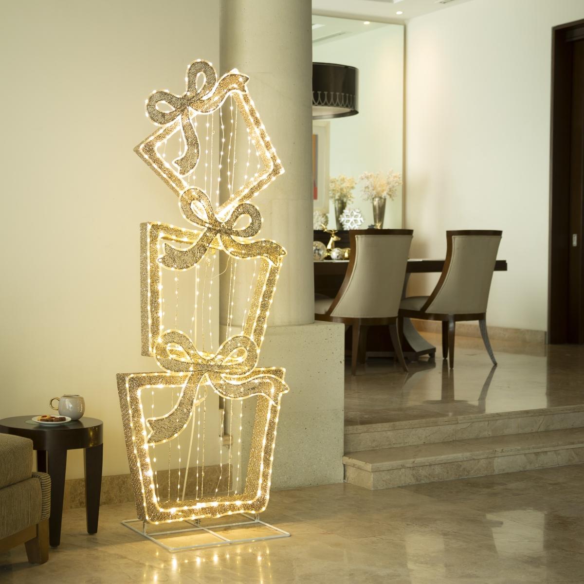 🎁💡 Set de Regalos Decorativos Iluminados de Metal – 1.82 m 🎄✨