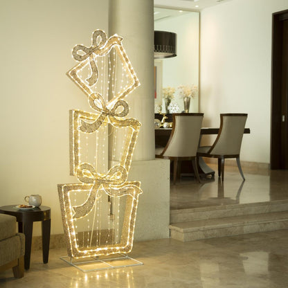 🎁💡 Set de Regalos Decorativos Iluminados de Metal – 1.82 m 🎄✨