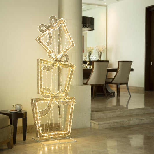 🎁💡 Set de Regalos Decorativos Iluminados de Metal – 1.82 m 🎄✨