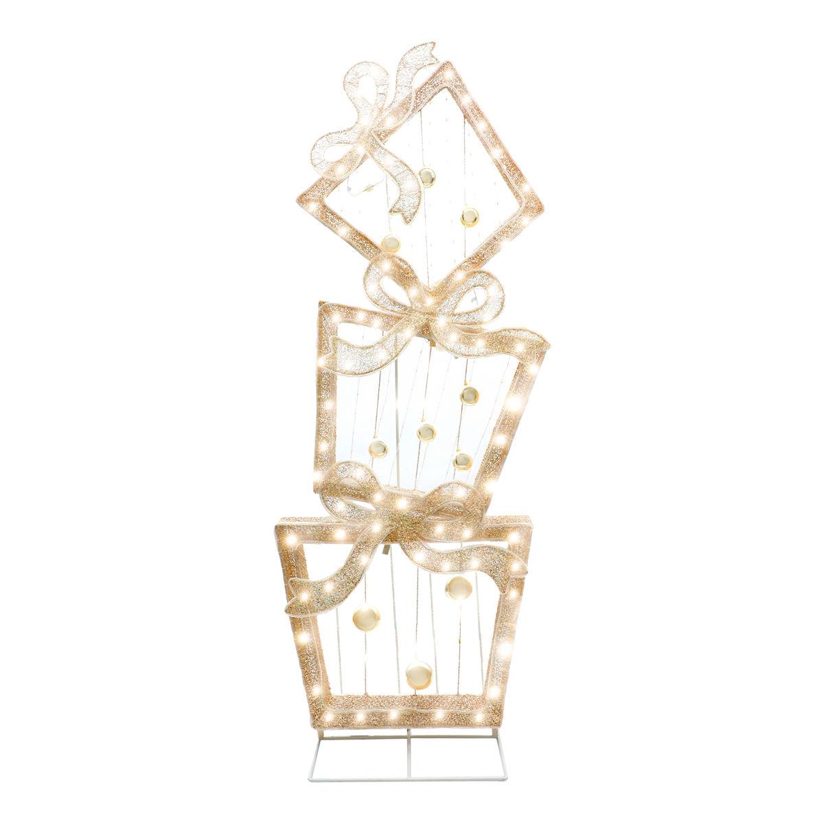 🎁💡 Set de Regalos Decorativos Iluminados de Metal – 1.82 m 🎄✨