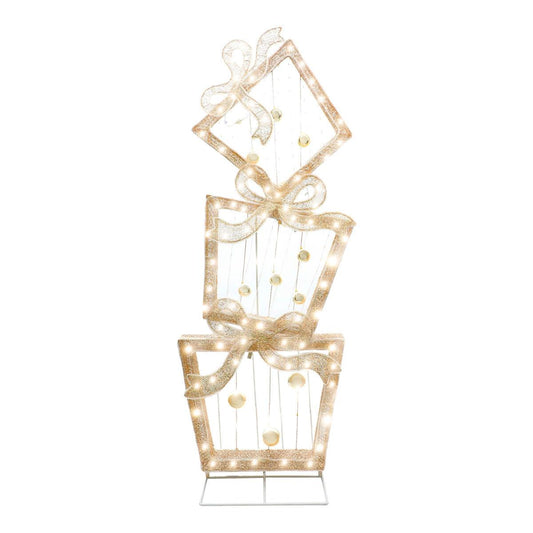 🎁💡 Set de Regalos Decorativos Iluminados de Metal – 1.82 m 🎄✨