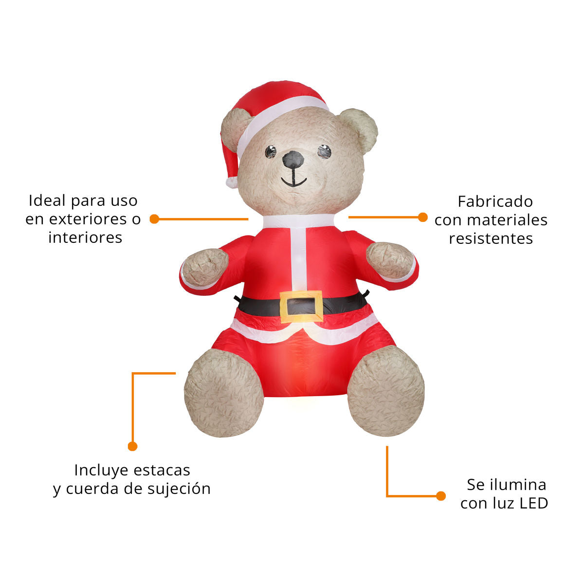 🧸🎅 Oso Santa Claus Inflable Navideño con Luz – 1.68 m x 1.00 m x 1.00 m 🎁🎄