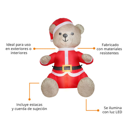 🧸🎅 Oso Santa Claus Inflable Navideño con Luz – 1.68 m x 1.00 m x 1.00 m 🎁🎄