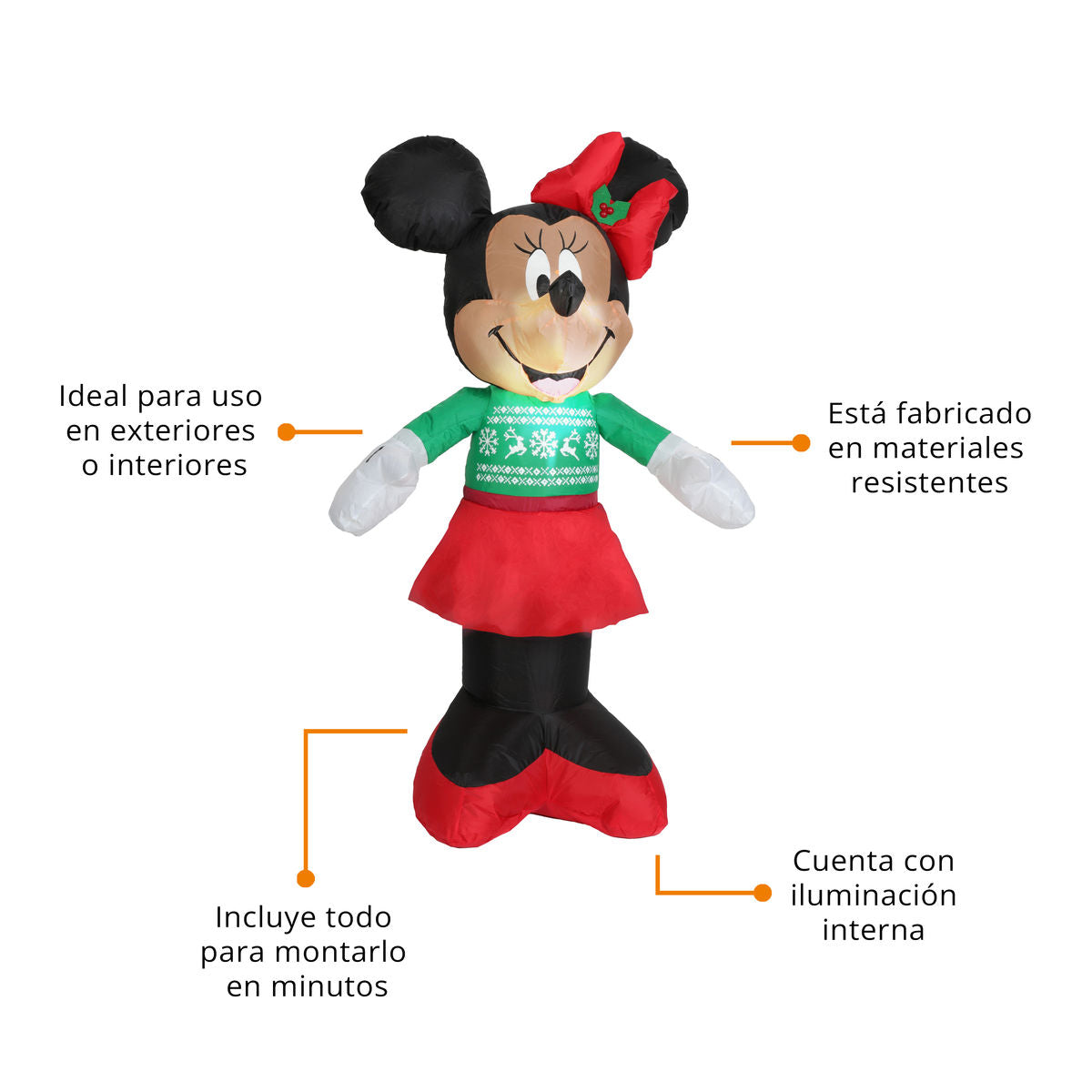 🎀🐭 Minnie Mouse Inflable Navideña con Luz – 1.07 m x 0.69 m x 0.45 m 🎁🎄