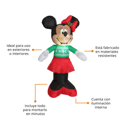🎀🐭 Minnie Mouse Inflable Navideña con Luz – 1.07 m x 0.69 m x 0.45 m 🎁🎄