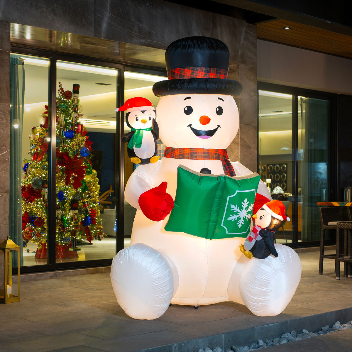 ☃️🎄Muñeco de Nieve con Pingüinos – 2.74 m Inflable Navideño de Diversión Iluminada 💡✨