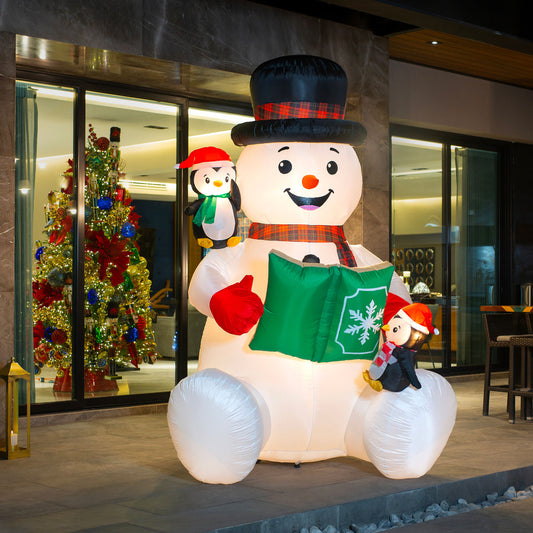 ☃️🎄Muñeco de Nieve con Pingüinos – 2.74 m Inflable Navideño de Diversión Iluminada 💡✨