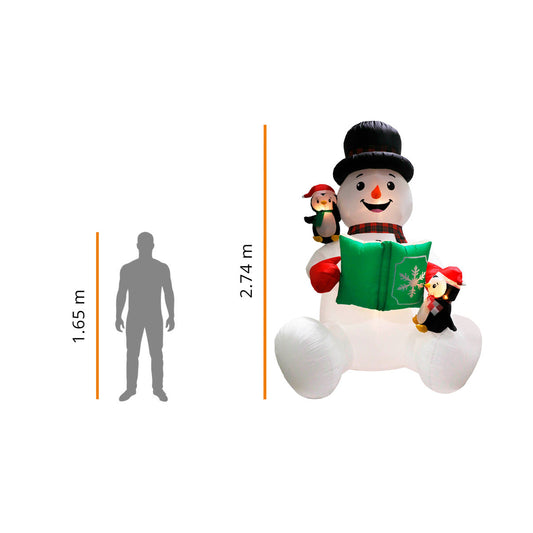☃️🎄Muñeco de Nieve con Pingüinos – 2.74 m Inflable Navideño de Diversión Iluminada 💡✨