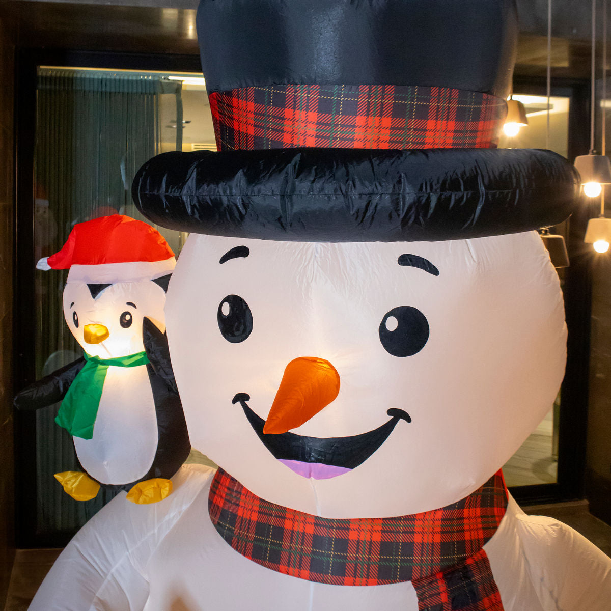 ☃️🎄Muñeco de Nieve con Pingüinos – 2.74 m Inflable Navideño de Diversión Iluminada 💡✨