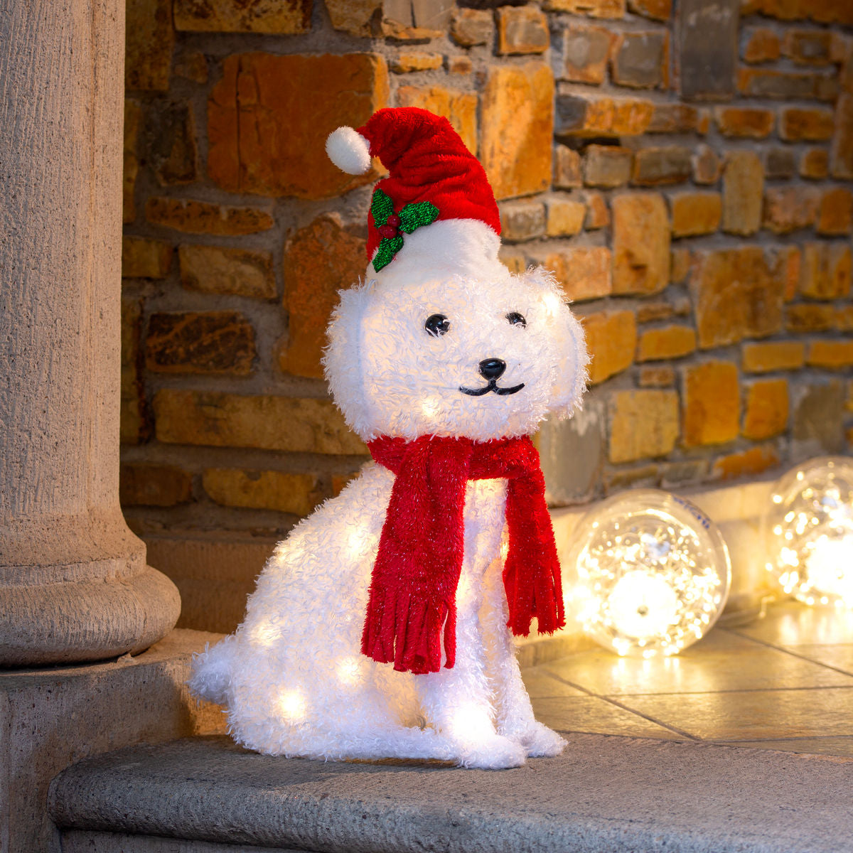 🐾🎁 Perrito Terrier Navideño Iluminado – 60 x 30 x 21 cm 🎄✨