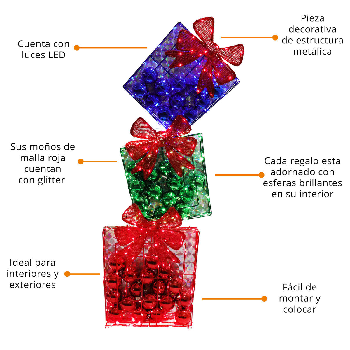 🎁🌟 Set de Regalos Navideños Iluminados – 1.42 m x 0.51 m x 0.09 m 🎄✨