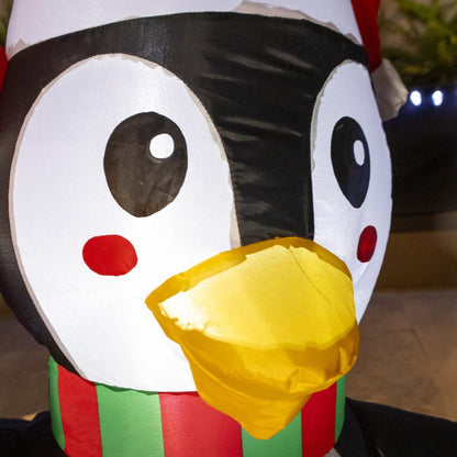 🎅🐧🧸 Escena Navideña Inflable con Luz – Santa, Pingüino y Oso 1.40 m 🎁🎄