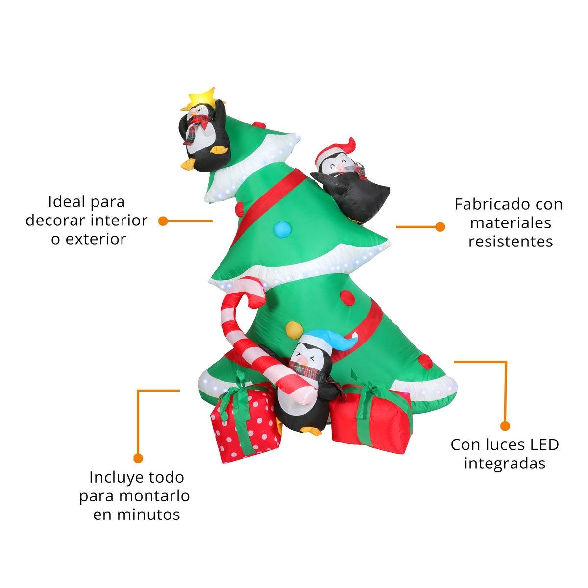 🎄🐧 Pino con Pingüinos Inflable Navideño con Luz – 2.13 m x 1.56 m x 1.00 m 🎁✨   ¡