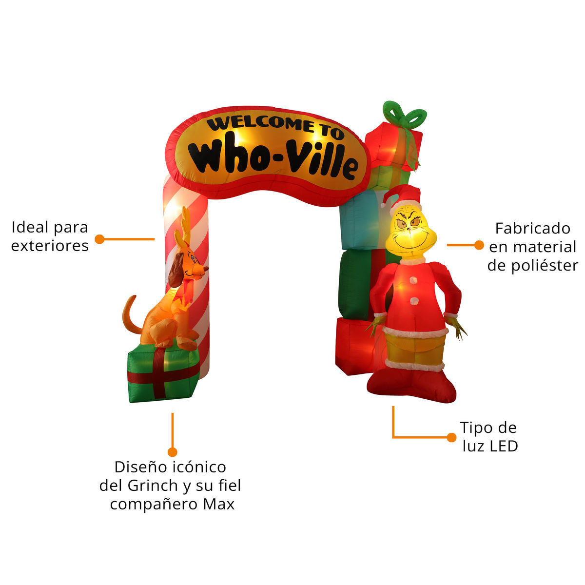💚🎅 Arco Inflable Navideño del Grinch con Luz – 2.73 m x 3.50 m x 0.95 m 🎁🎄