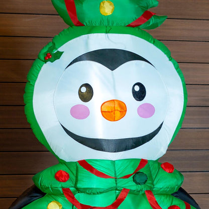 🐧🎅 Pingüino Disfrazado Pinito Inflable Navideño con Luz – 2.13 m x 1.40 m x 0.80 m 🎁🎄