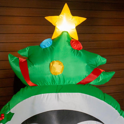 🐧🎅 Pingüino Disfrazado Pinito Inflable Navideño con Luz – 2.13 m x 1.40 m x 0.80 m 🎁🎄