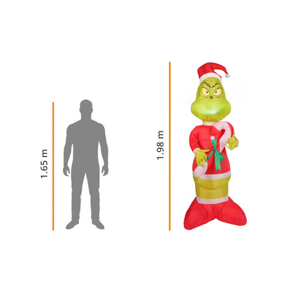 💚🎅 Grinch Inflable Navideño con Luz – 1.98 m x 0.92 m 🎁🎄