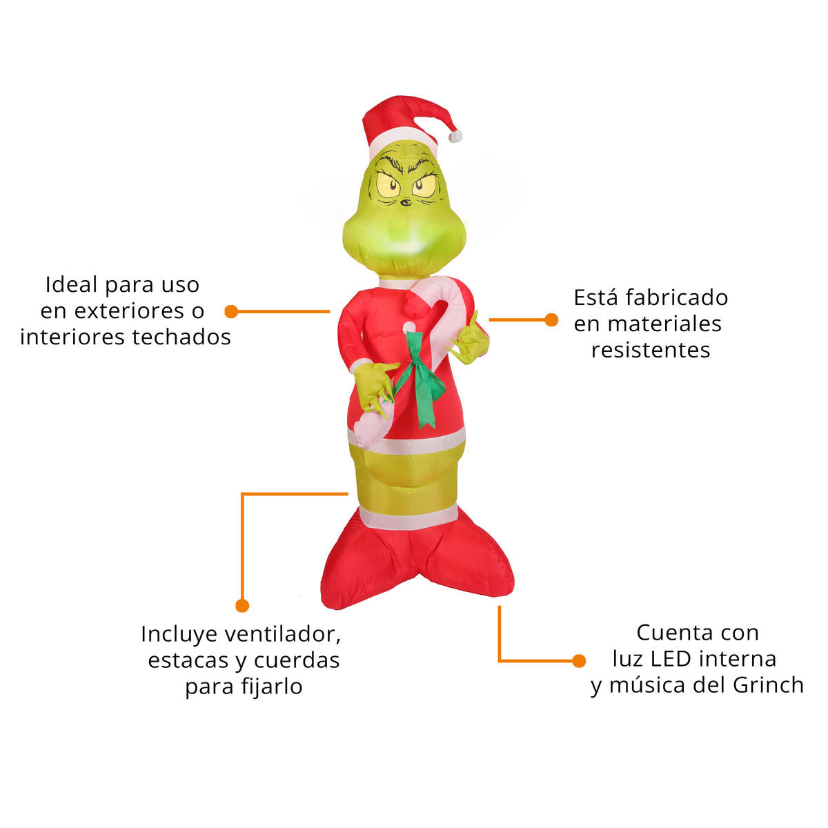 💚🎅 Grinch Inflable Navideño con Luz – 1.98 m x 0.92 m 🎁🎄
