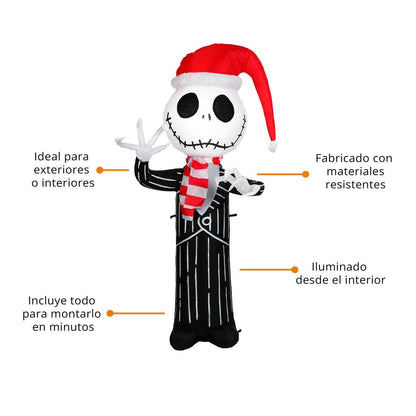 🎃🖤 Jack Skellington Inflable Navideño con Luz – 1.50 m de Altura 🎁🎄