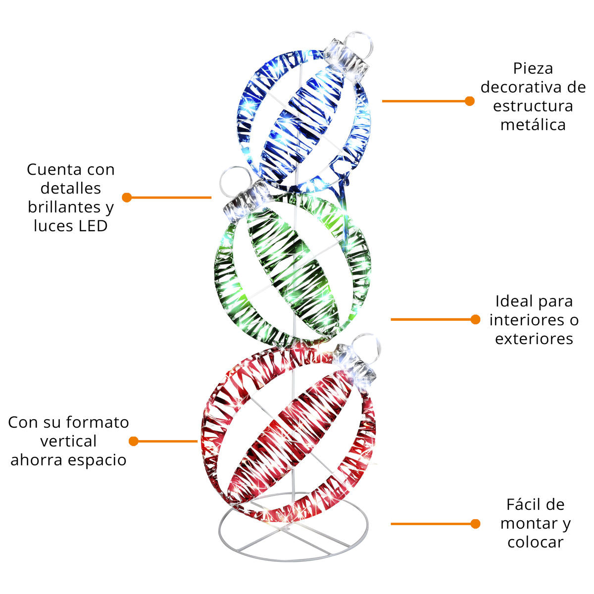🔴🟢💛 Set de Esferas Navideñas Iluminadas Multicolor – 1.81 m x 0.70 m x 0.30 m 🎄✨