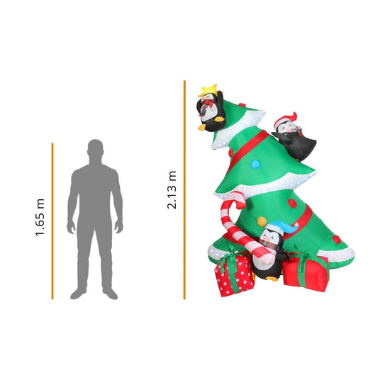🎄🐧 Pino con Pingüinos Inflable Navideño con Luz – 2.13 m x 1.56 m x 1.00 m 🎁✨   ¡
