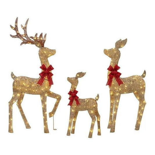 Familia de Renos de Navidad con 210 Luces LED – 137 cm, 114 cm y 71 cm