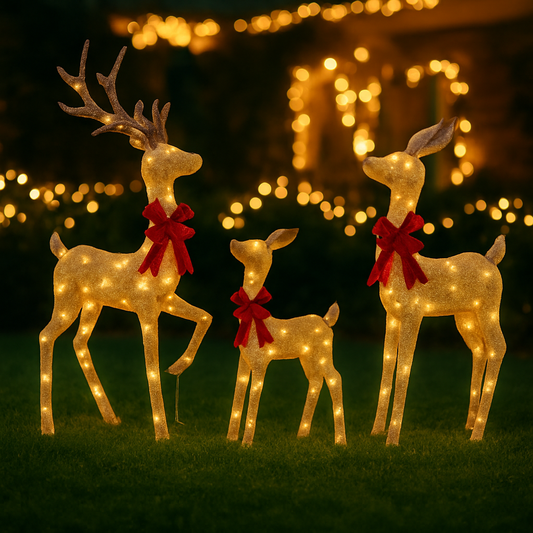 Familia de Renos de Navidad con 210 Luces LED – 137 cm, 114 cm y 71 cm