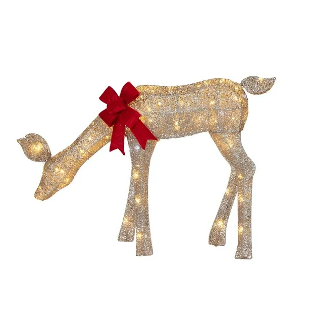 Familia de Renos Con Movimiento Dorados con Luces 1.82 m + 1.52 m + 0.71 m – Set de 3 Piezas 🦌💛