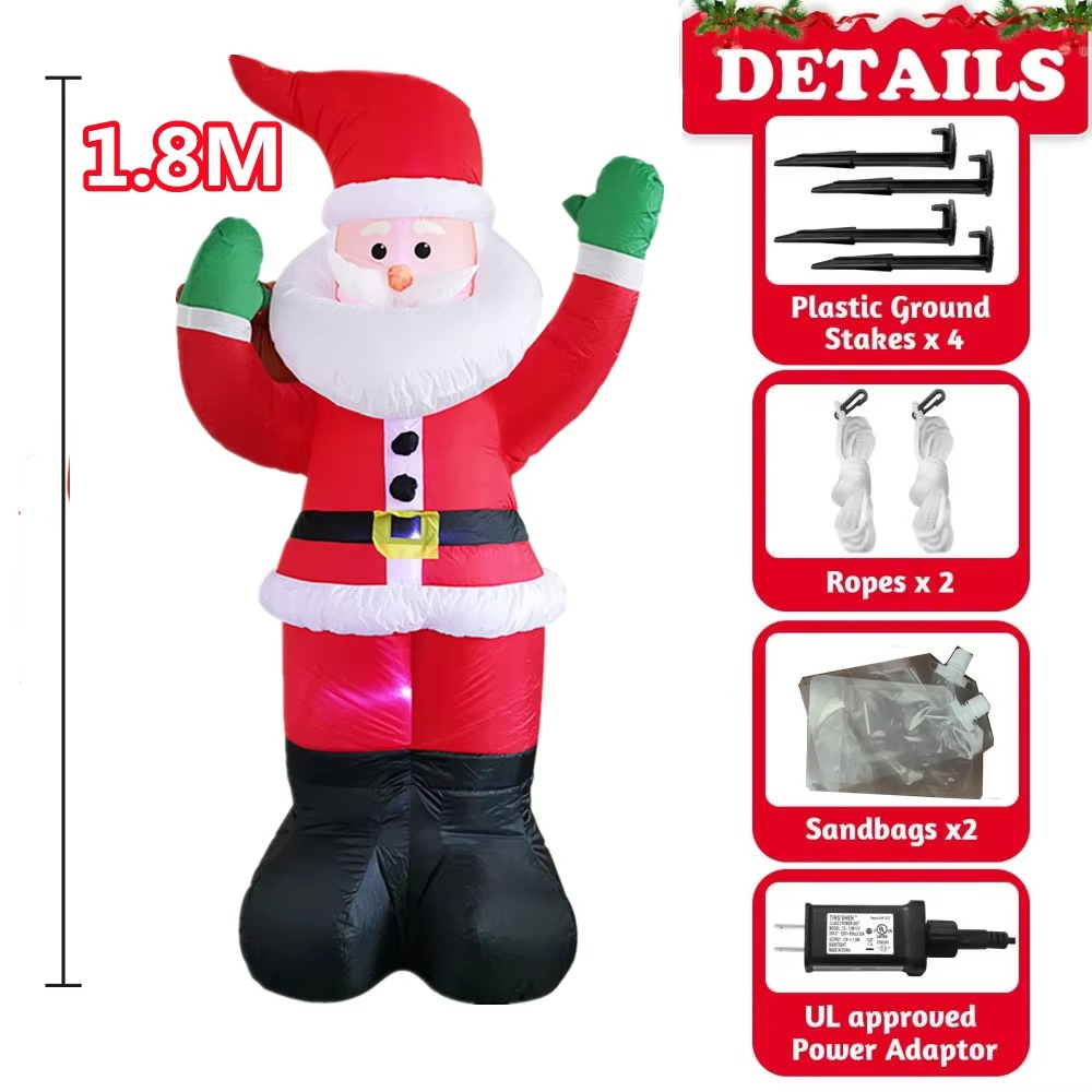 Santa Claus Inflable 1.8M 🎁 con Iluminación LED y Bolsa de Regalos ✨