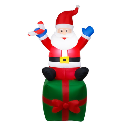 Santa Claus sobre Caja de Regalo Iluminado - 1.82 m - Inflable 🎁