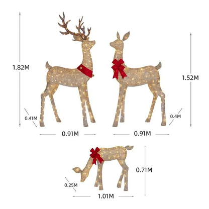 Familia de Renos Con Movimiento Dorados con Luces 1.82 m + 1.52 m + 0.71 m – Set de 3 Piezas 🦌💛